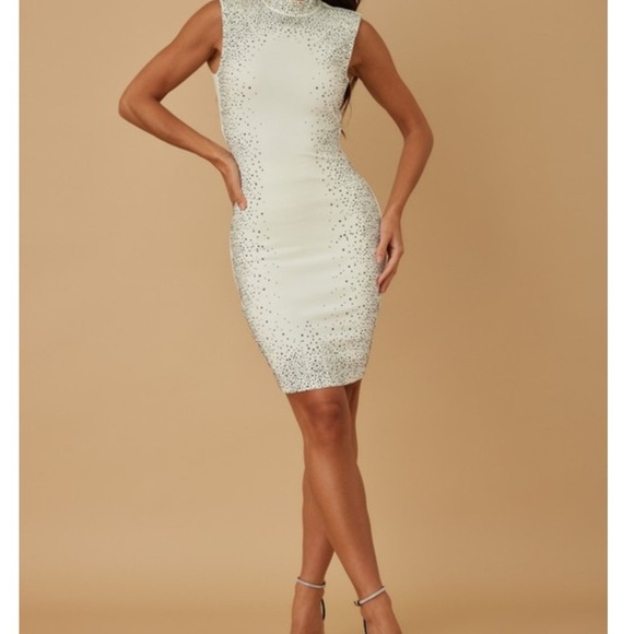 White Rhinestone Bodycon Mini Dress | Valentine Brand Sparkly Party NWT M - Picture 3 of 11